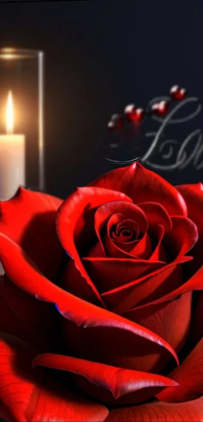 Red rose with candle art wallpaper for mobile.