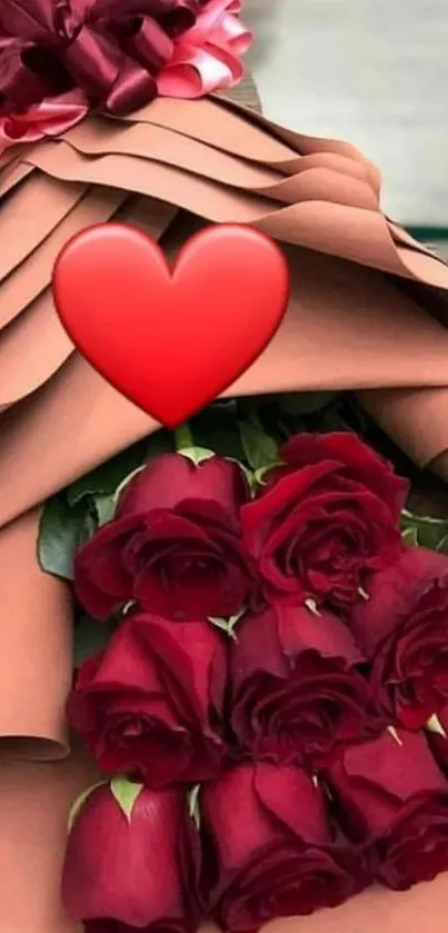 Romantic red rose bouquet with heart emoji.