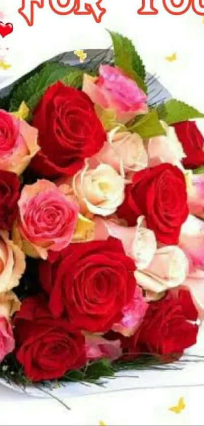 Romantic bouquet of red and pink roses with love theme design.