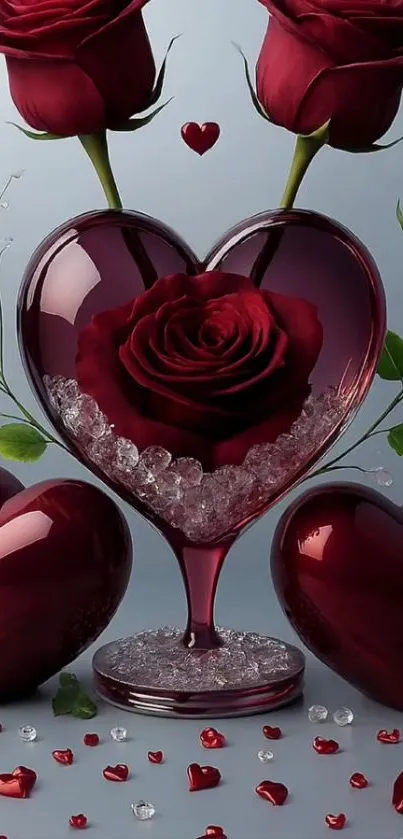 Heart-shaped roses and crystals mobile wallpaper.