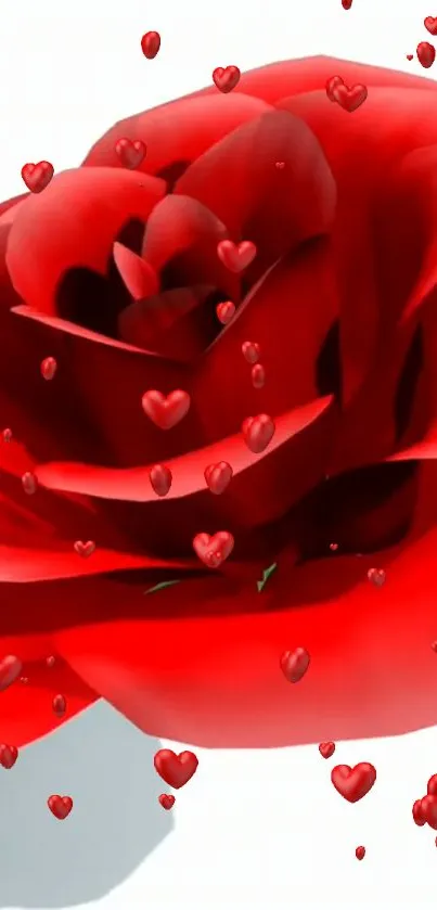 Red rose with floating hearts background.