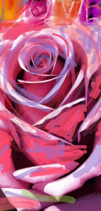 Romantic rose with love in vibrant colors background.