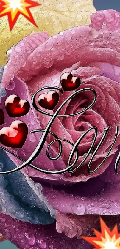 Romantic rose with hearts wallpaper for phones.