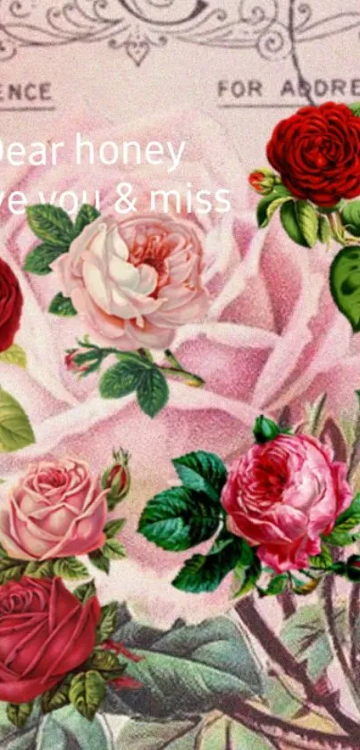 Romantic vintage wallpaper with roses.