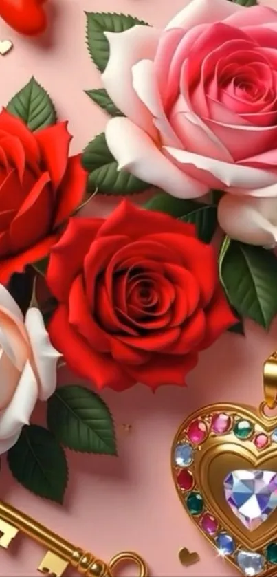 Romantic roses with a jeweled heart charm