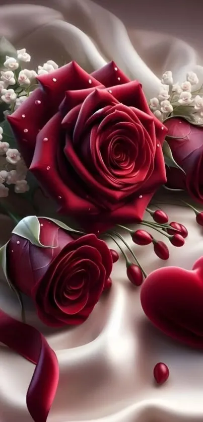 Detailed roses and silk wallpaper for mobile.