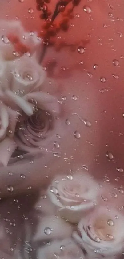 White roses with raindrops on a red background