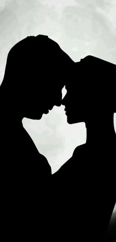 Silhouette of couple under moonlight, romantic night art.