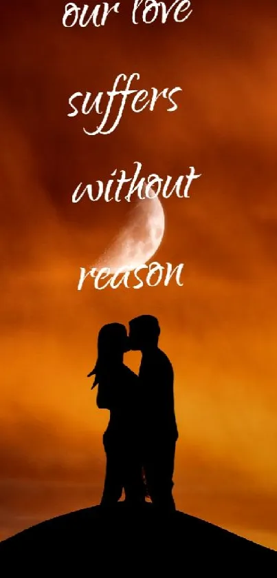 Silhouette of a couple under a moonlit sky with a poetic love quote.