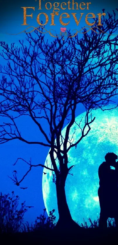 Romantic silhouette with moonlit backdrop, perfect for phone wallpaper.