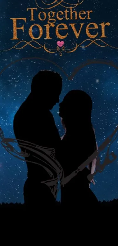 Silhouette couple under starry sky with 'Together Forever' text.