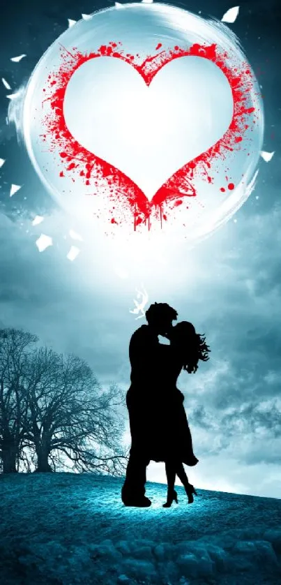 Romantic silhouette with heart in the sky, perfect for mobile wallpaper.