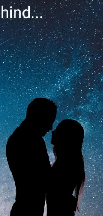 Silhouette of a couple under a starry night sky, conveying romance and serenity.