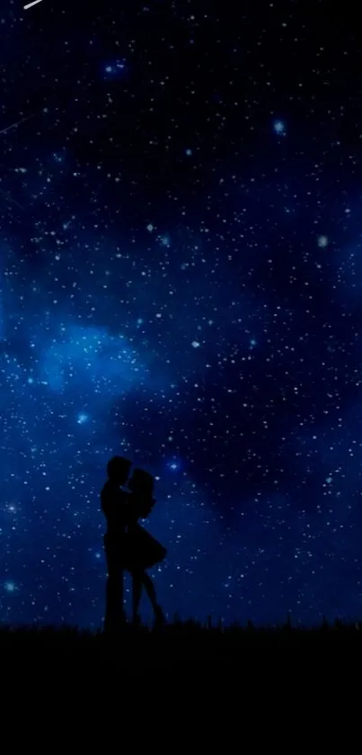 Romantic silhouette under a starry night sky wallpaper.