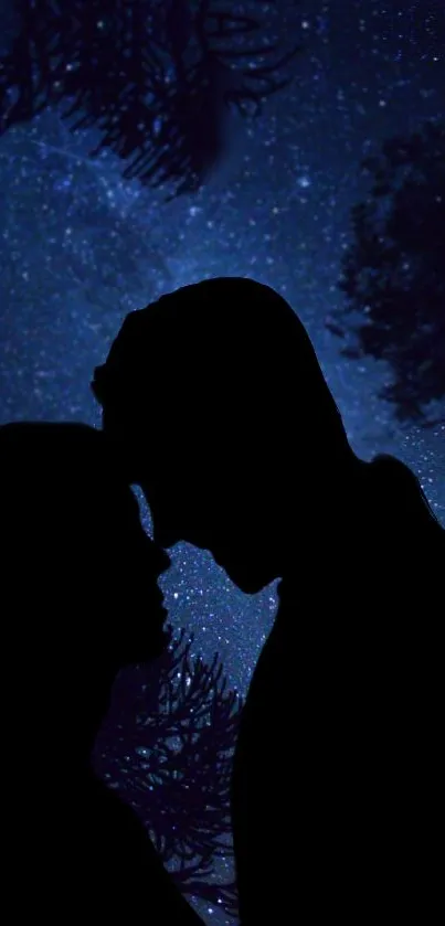 Silhouette of a couple under a starry night sky, creating a romantic atmosphere.