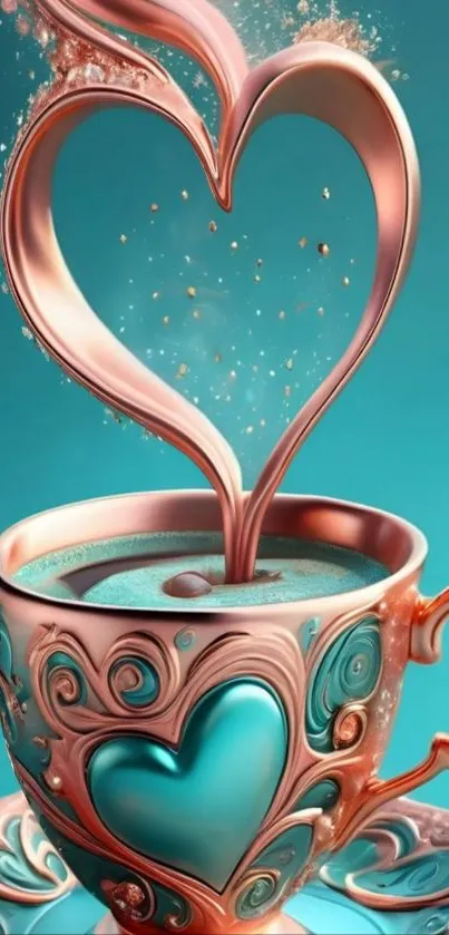 Romantic teal heart design cup wallpaper