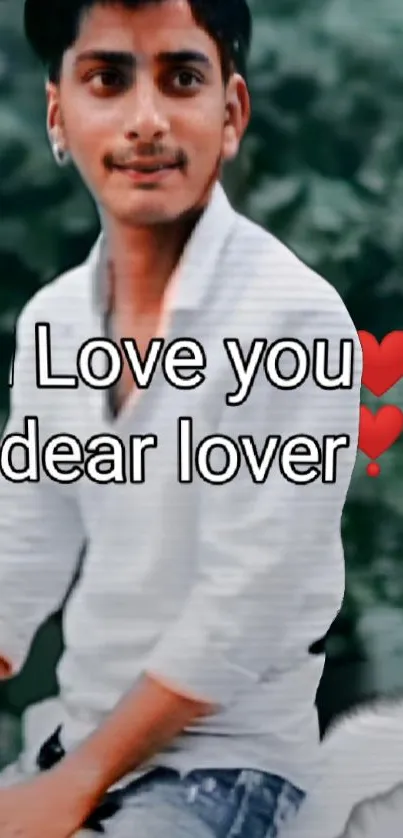 Romantic text mobile wallpaper with 'Love you dear lover' message.