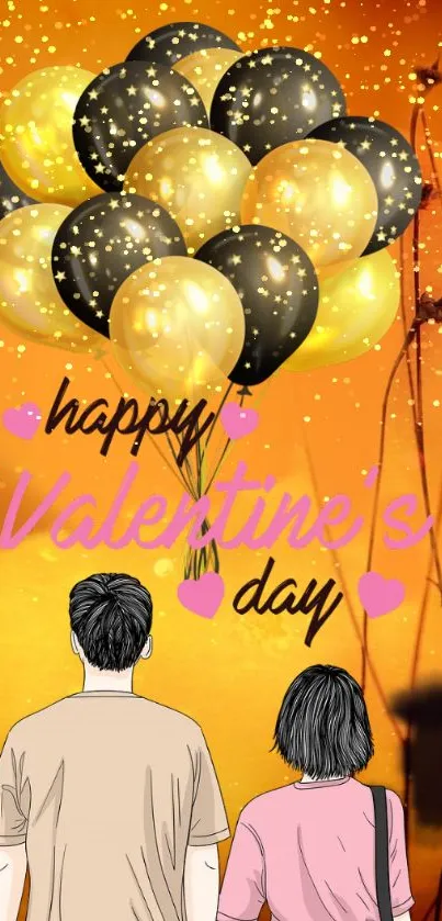 Romantic wallpaper with Valentine's Day theme and balloons.