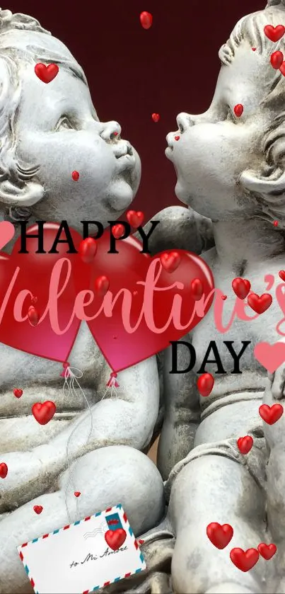 Valentine's Day cherub and heart wallpaper.