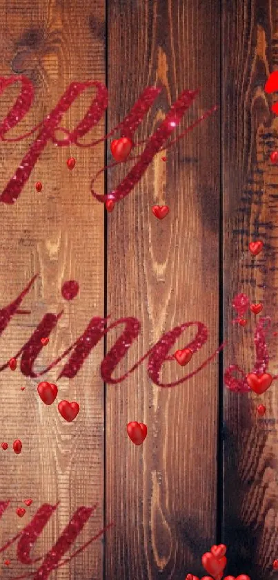 Valentine's Day wallpaper with wooden background and red lips.