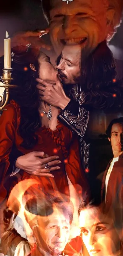 Romantic vintage-themed movie collage wallpaper with dramatic scenes.