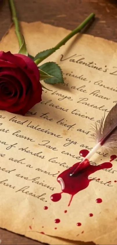 Vintage letter with a rose and quill.