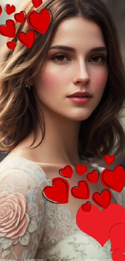 Romantic woman with heart designs in vintage style.