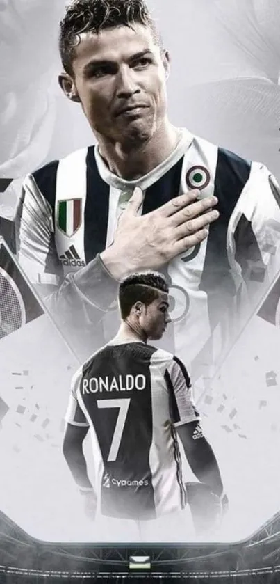 Ronaldo in Juventus kit mobile wallpaper.