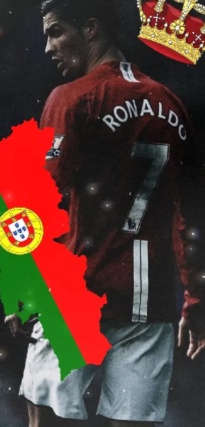 Ronaldo themed Portugal flag wallpaper with crown.