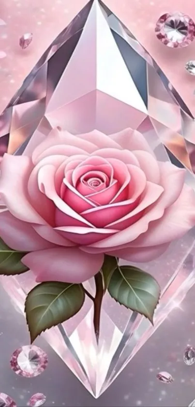 Elegant pink rose with diamond crystal design