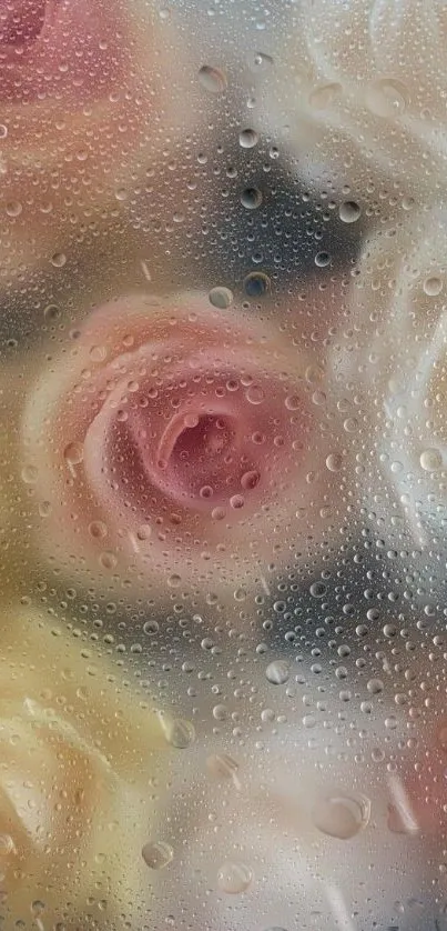 Mobile wallpaper with dewy roses and soft pink hues.