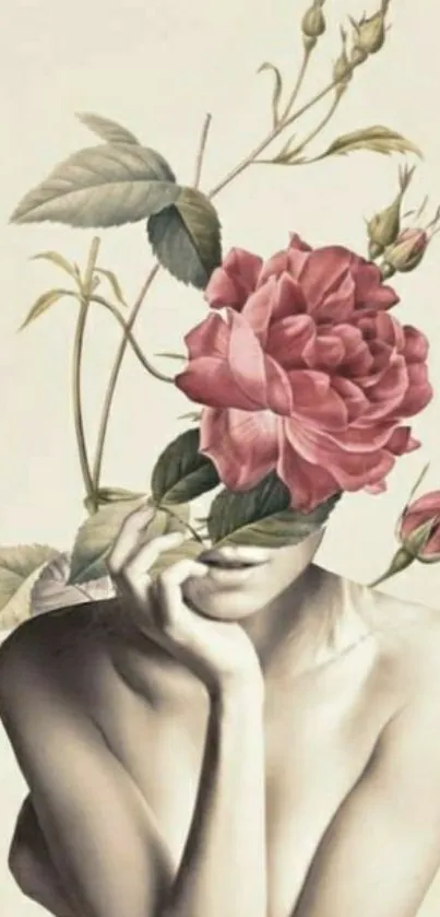 Artistic wallpaper depicting a human figure with a rose as the face.