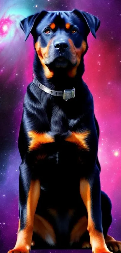 Rottweiler dog with galaxy background in high resolution.