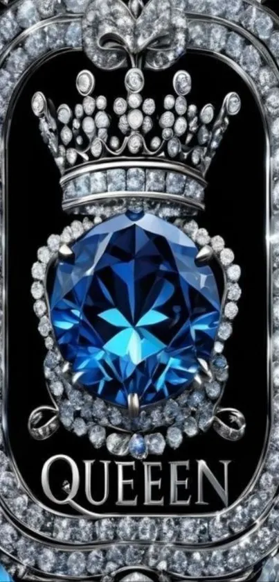 Blue gemstone with diamond crown design.