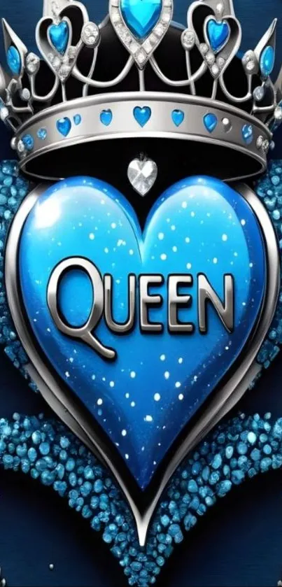 Royal blue heart with crown wallpaper design.