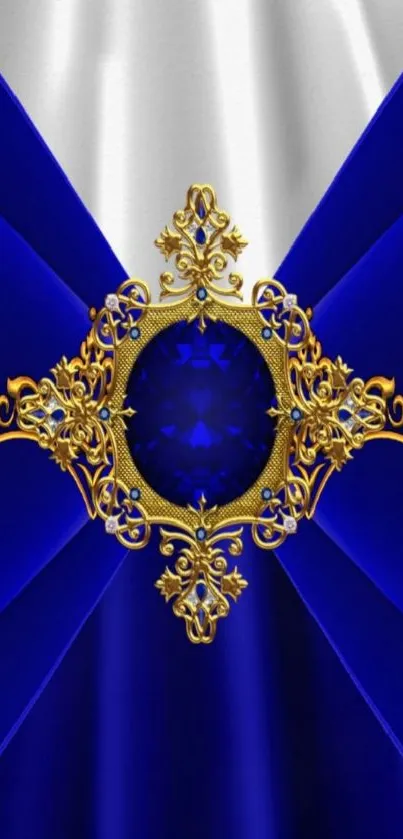 Royal blue and gold ornate phone wallpaper.