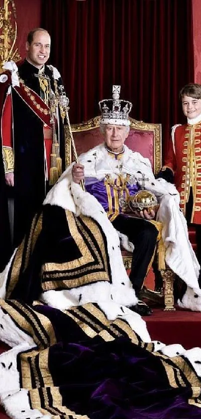 Majestic royal scene with luxurious robes and elegant red and gold decor.