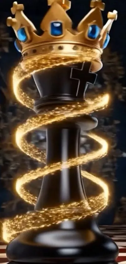 Chess piece with crown enveloped in golden spiral.