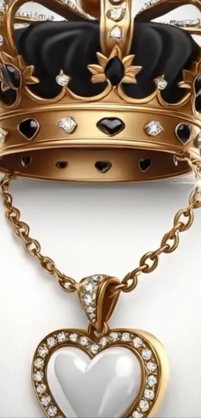 Gold crown and heart pendant luxury wallpaper.