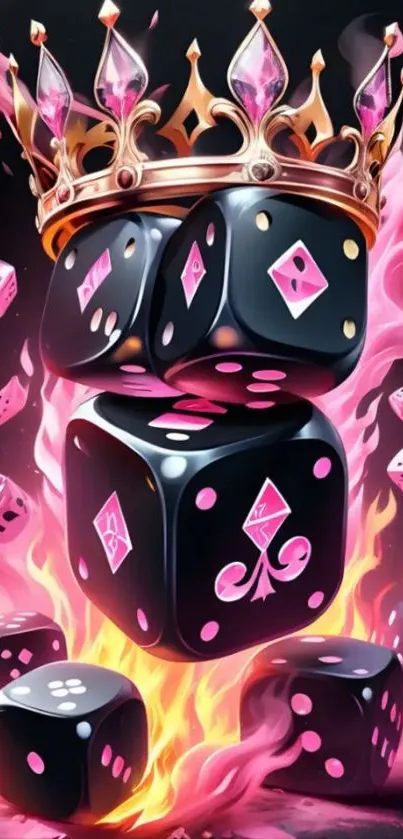 Flaming dice with crown mobile wallpaper.