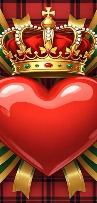 Royal heart with golden crown on a vibrant background.