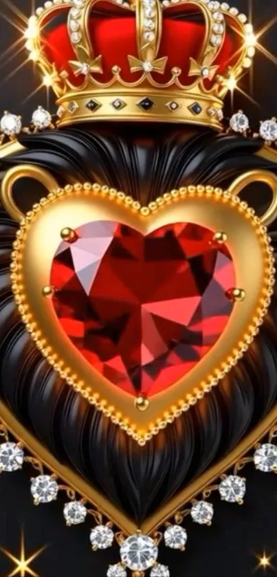 Jeweled heart with crown mobile wallpaper.