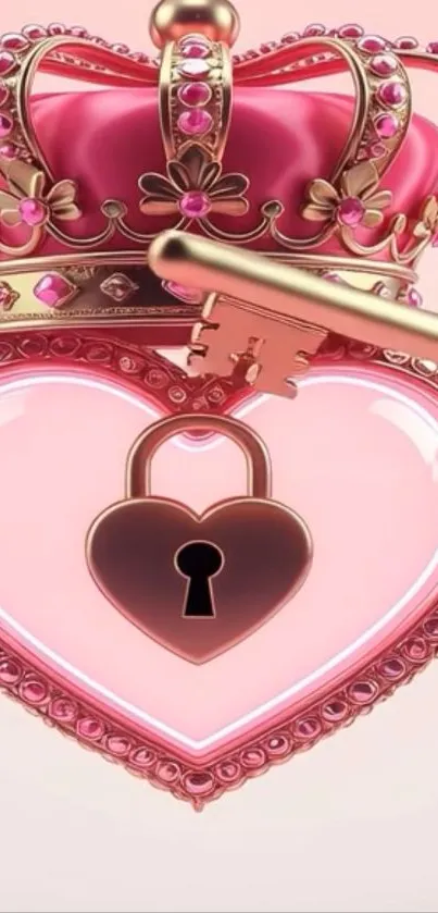 Ornate pink heart lock with crown and key.