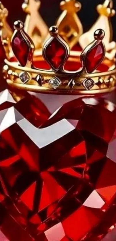 Heart-shaped gem with crown, red and gold.