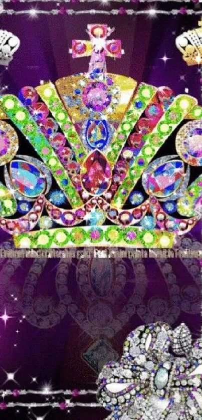 Colorful jeweled crown on purple background wallpaper.