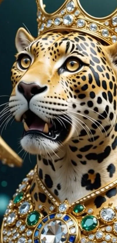 Crowned leopard with jewels, ideal for mobile wallpaper.