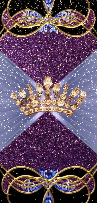 Luxurious mobile wallpaper depicting a golden crown on a shimmering purple background.