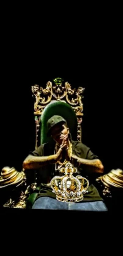Luxurious throne with a royal crown design on a phone wallpaper.