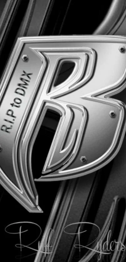 Ruff Ryders silver logo with RIP to DMX on dark background.