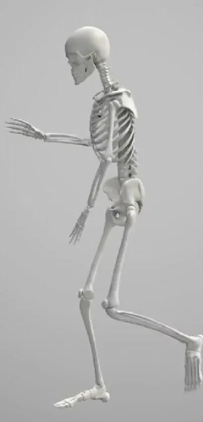 Gray background with a running skeleton figure as mobile wallpaper.